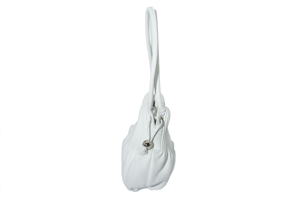 Bodhi Small Pebble Hobo Shoulder Bag in White Leather