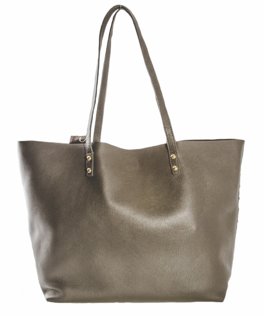 Pietro Alessandro Unlined Studded Tote in Charcoal Grey Pebble Grain Leather
