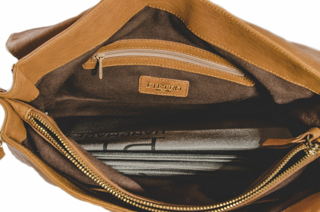 Pietro Alessandro Tan Lamb Leather Crossbody Handbag