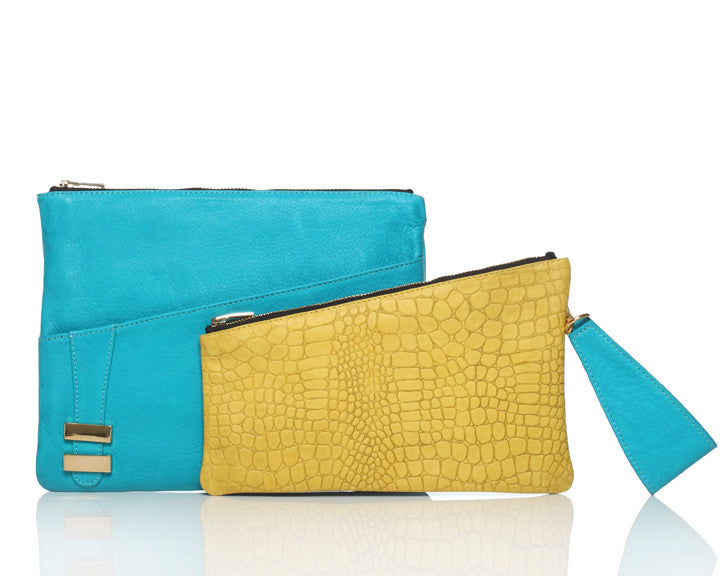 Alexandra Satine, Teal, Aqua, Yellow, Crossbody, Handbag, Clutch, wristlet
