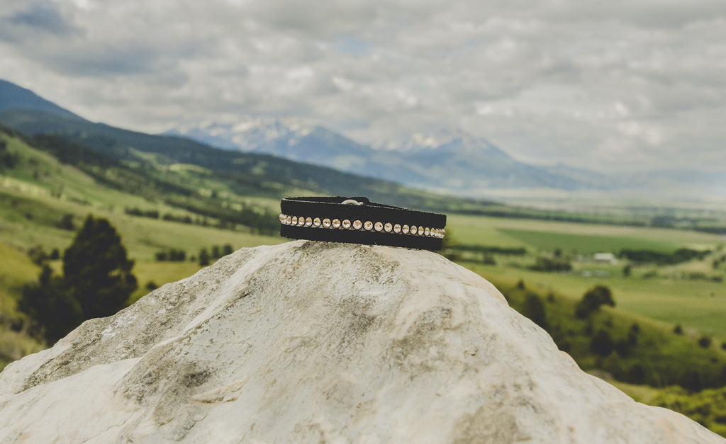 Black Suede Leather Bracelet with Silk Swarovski Crystals