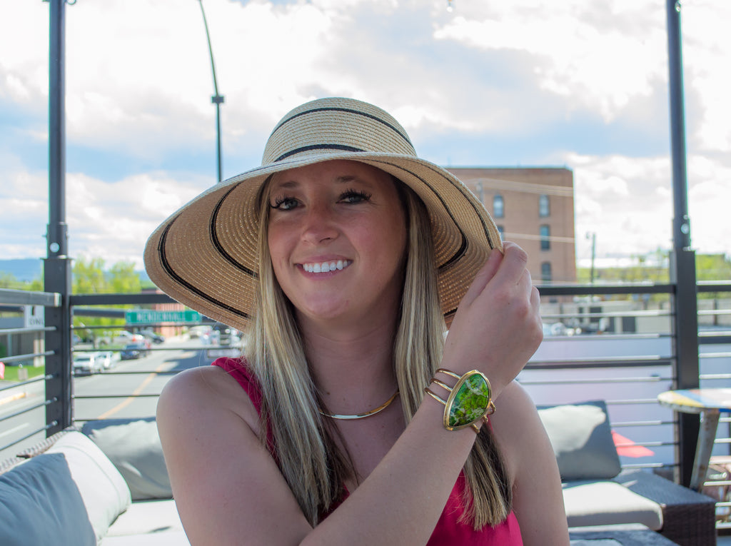 Wallaroo Hat Company - Savannah Brim Hat in Camel/Black Stripes