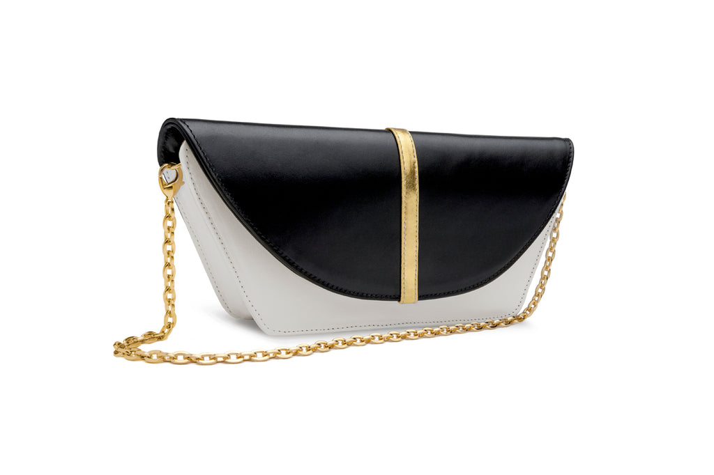 feNa woman's black and white Italian leather 3-way clutch