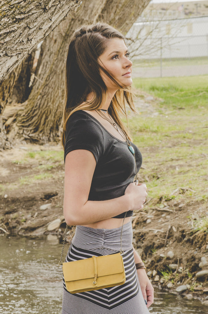 Jo Handbags Dakota Clutch in Mustard