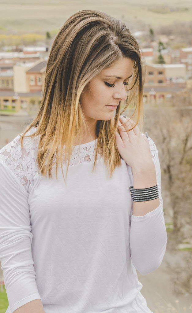 Black Suede Wide Leather Bracelet Cuff with light blue Swarovski Crystals