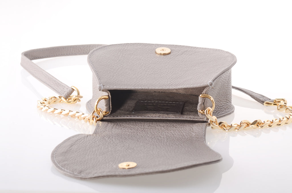 Pretty Gray Suede Lining inside Designer Kyla Joy Saddle Bag