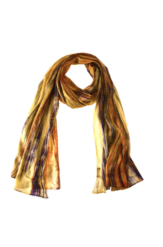 Naturally Handmade Silk Scarf by Lua - Cream/Dark Purple
