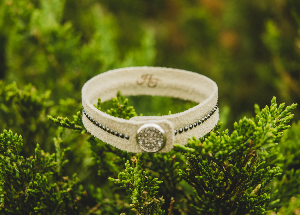 Handbag Tailor Leather Suede Snap Swarovski Crystal Bracelet