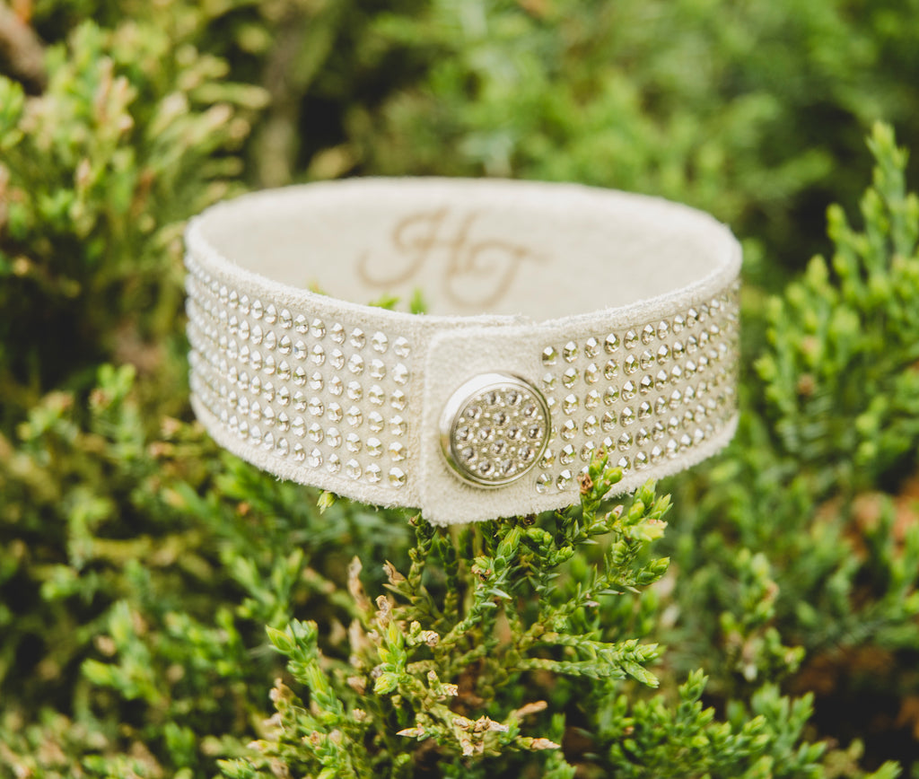Leather Cuff Snap Bracelet Genuine Suede and Swarovski Crystals