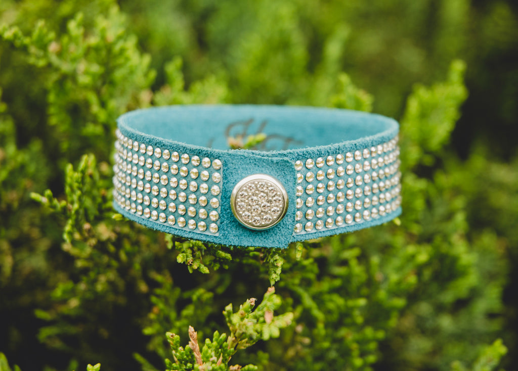 HT Leather Goods Sterling Handcrafted Leather Bracelet with Genuine Swarovski Crystals