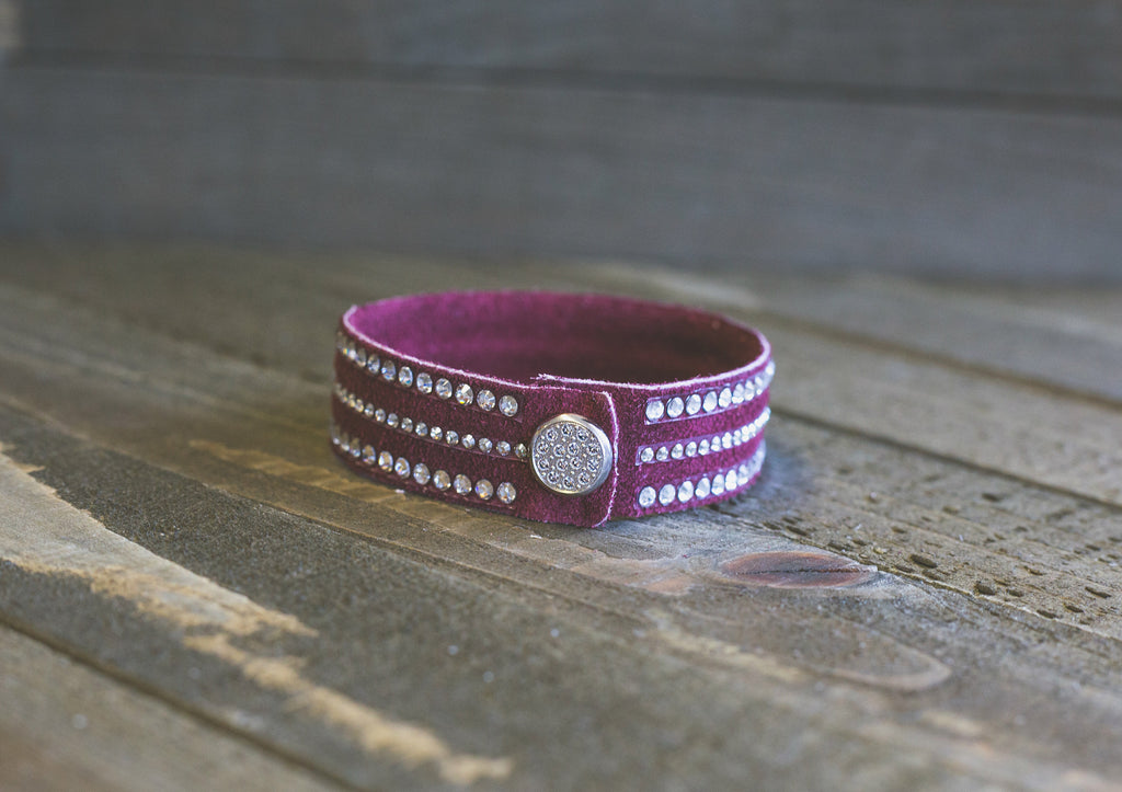 Burgundy Cuff Suede Leather with Genuine Swarovski Crystals Stacking Bracelet