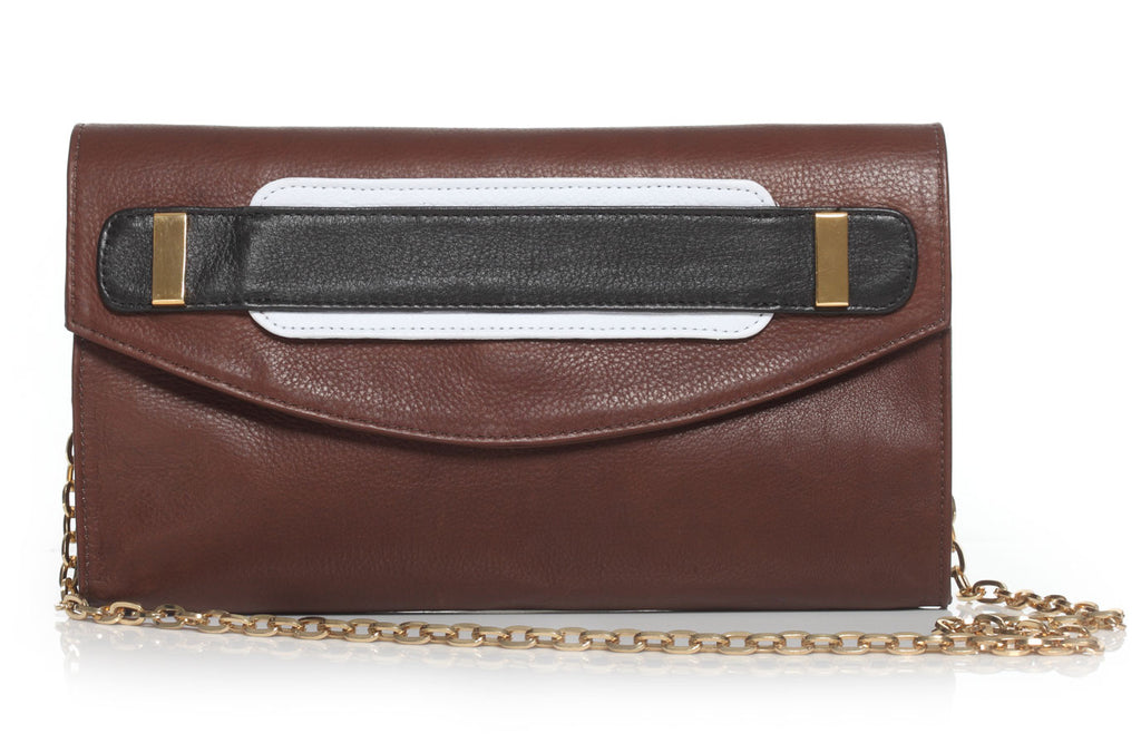 Alexandra Satine, Toledo, Crossbody, Clutch, Brown, leather, gold chain