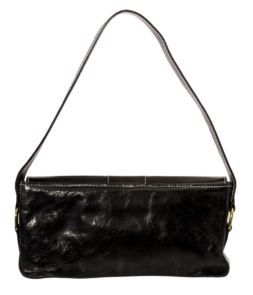 Marnie bugs sleek black leather clutch, Marnie bugs simple shoulder handbag