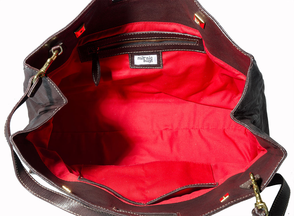 Marnie Bugs Brown Leather Handbag, Marnie Bugs Versatile Clutch,