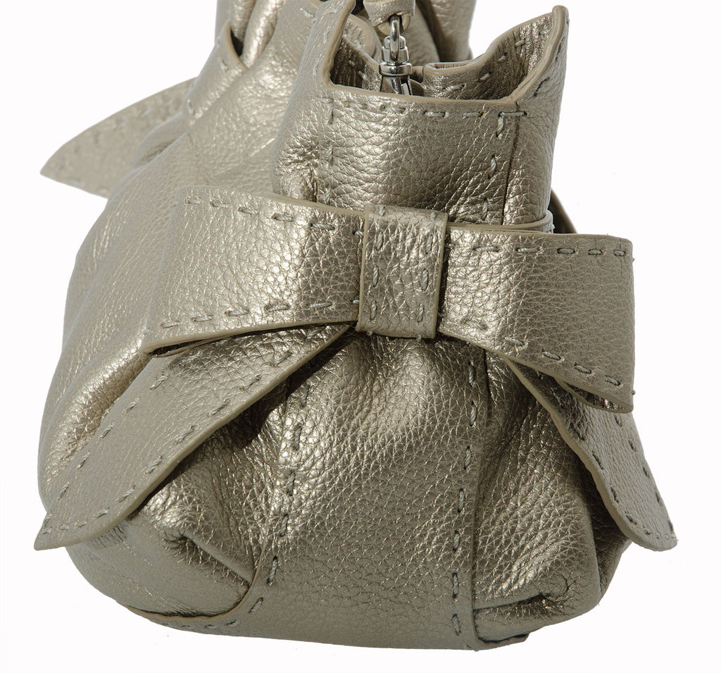 Leather Catherine Adair Betula Clutch with bow in Pewter