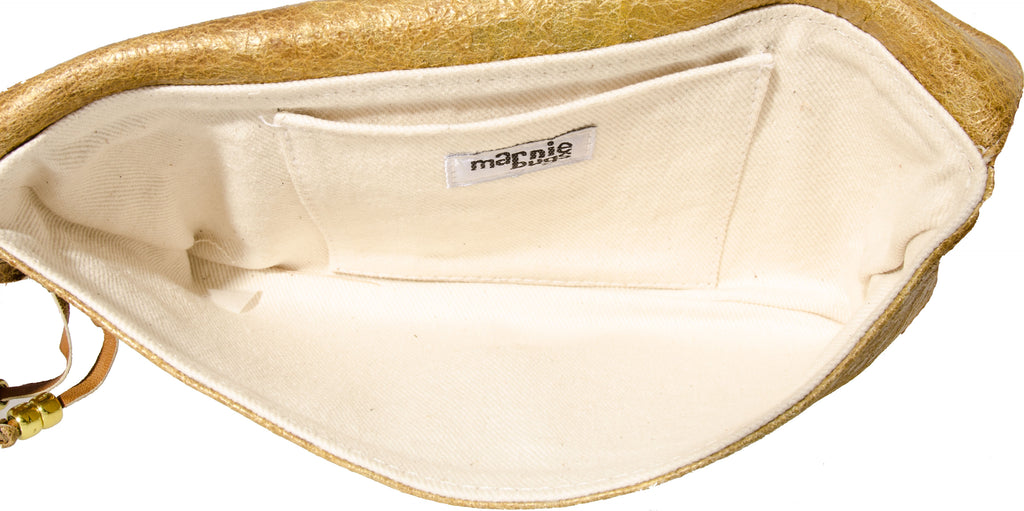 Marnie Bugs Flirty Gold Leather Clutch, Marnie Bugs soft leather handbag