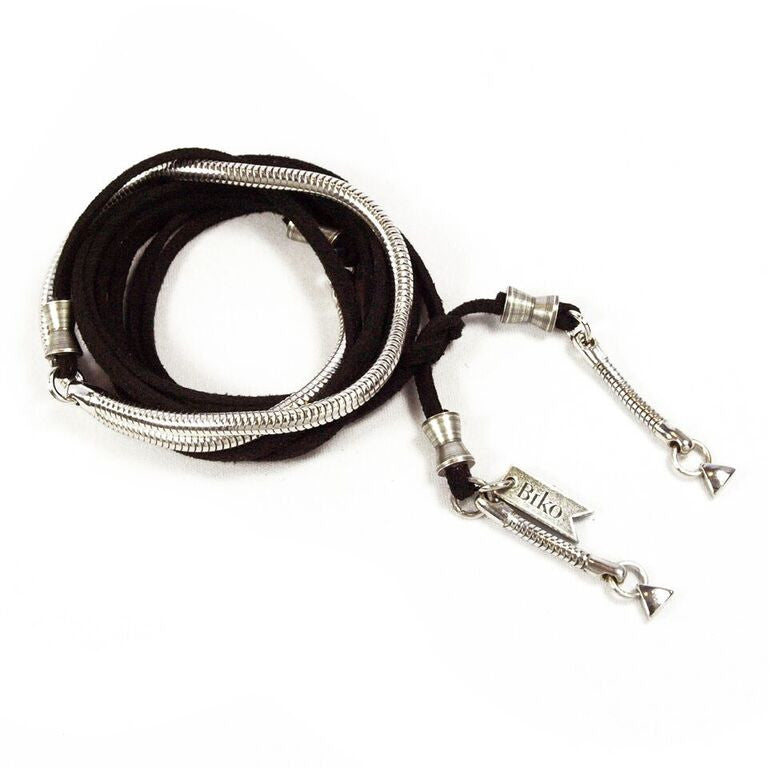 Biko Jewelry Thea Black Suede and Silver Metal Wrap Necklace