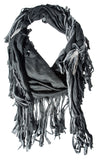 Donni Charm Fringe Scarf in Black & Charcoal with Silver Wing and Tassel