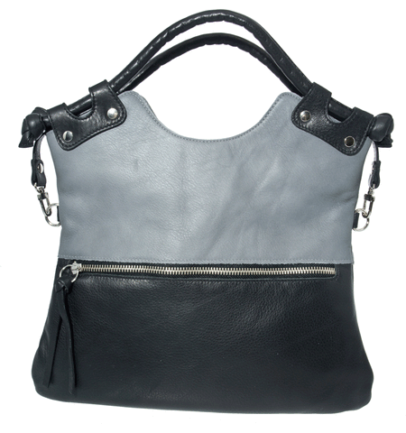 Pietro NYC Unlined Pebble Grain Studded Leather Tote in Charcoal Gray