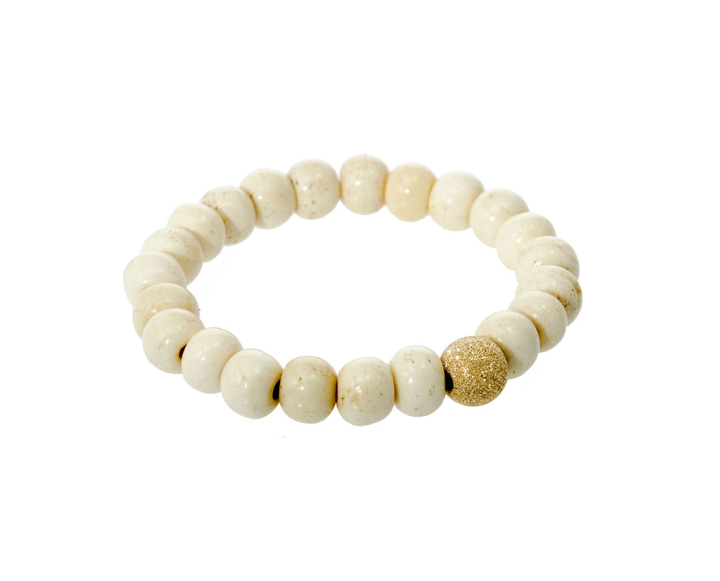 Sisco Berluti Antique White Smooth Round Beaded Bracelet with Gold Stardust Accent