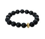 Sisco Berluti Black Matte Round Beaded Bracelet with Gold Disc Accent