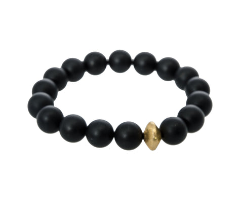 Sisco + Berluti Beaded Bracelet - Grey Faceted Rondelle Beads with Gold Disc Accent