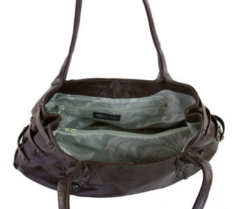Brown Leather Viva of California Designer Handbag with Brocade Lining
