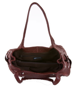 Burgundy Leather Viva of California Designer Handbag with Divided Interior Lining