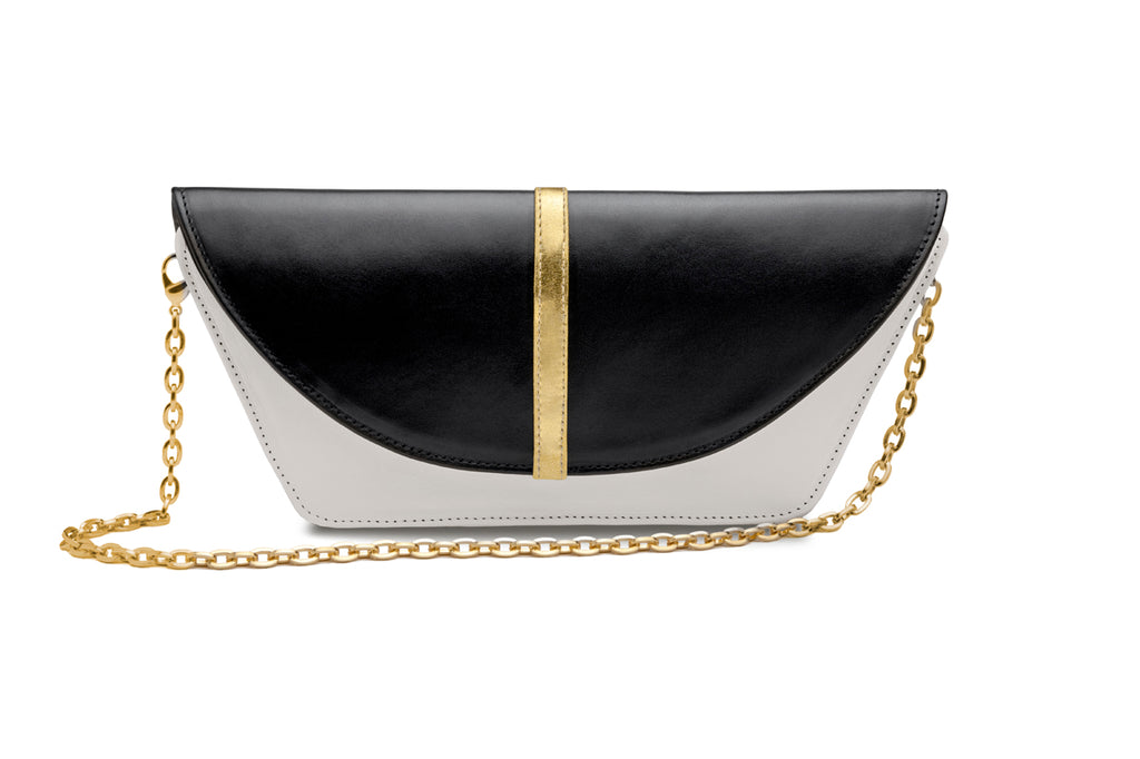 feNa women's black and white Italian leather 3-way shoulder bag