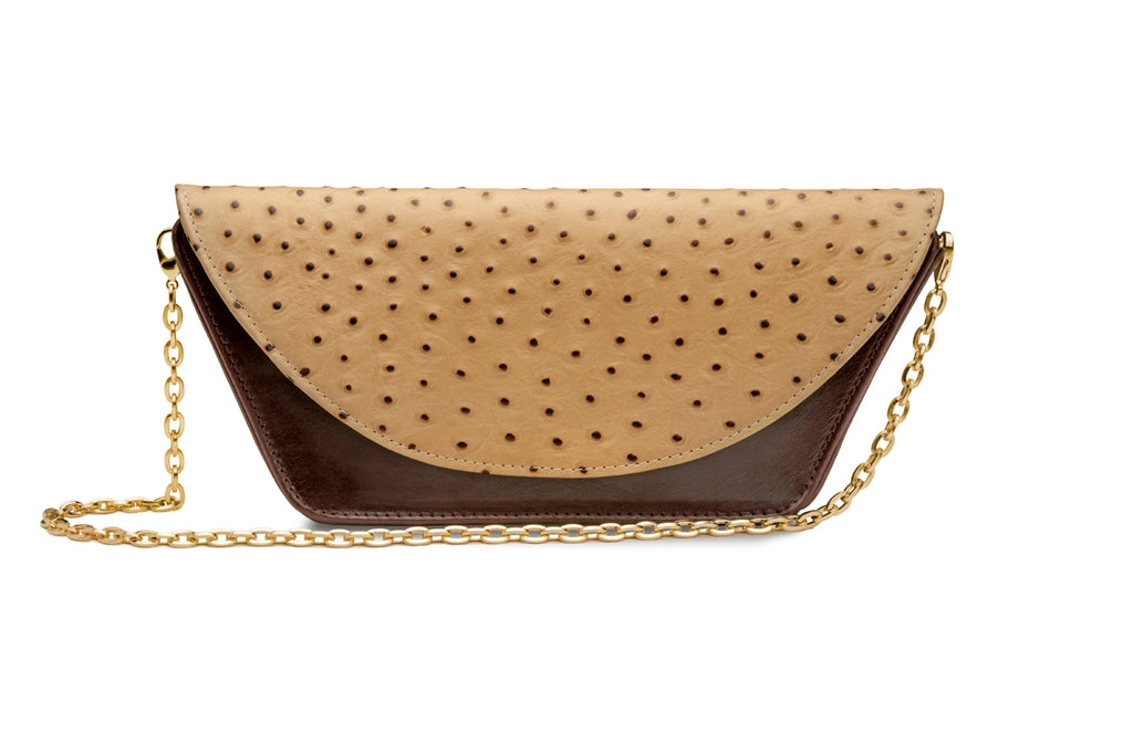 feNa women's ostrich-embossed Italian leather 3-in-1 shoulder bag