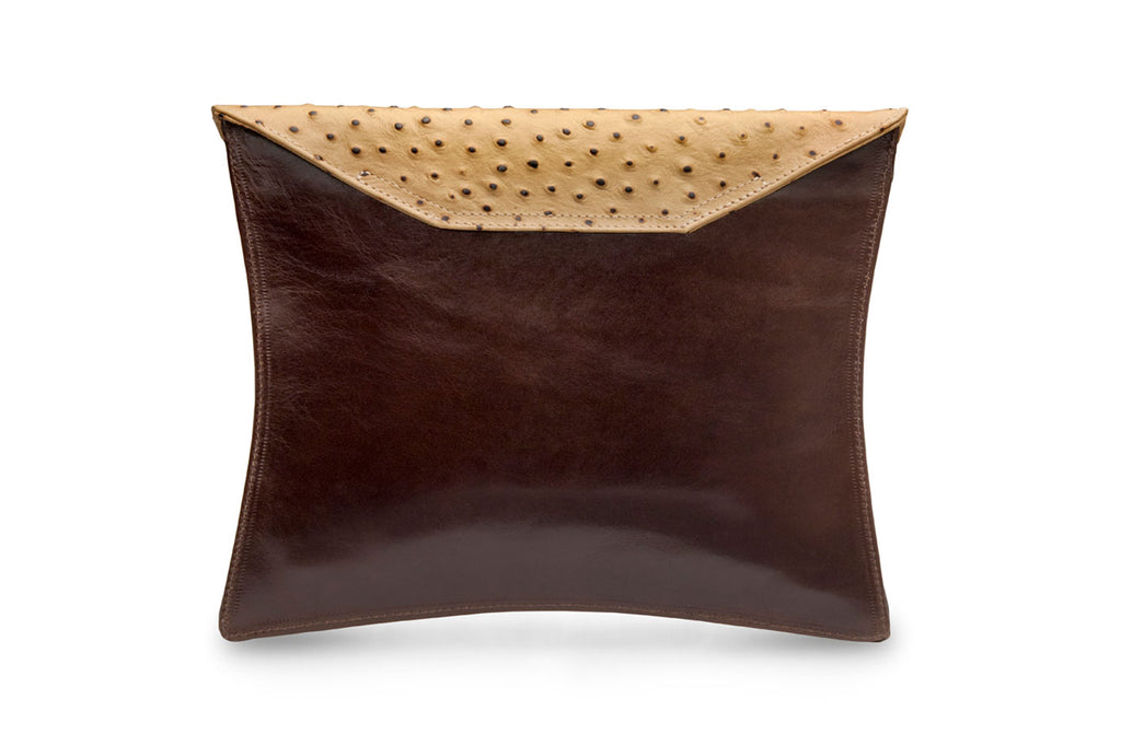 feNa slim brown leather square clutch