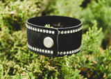 Black Suede Leather Cuff with large and small genuine Swarovski Crystals and snap enclosure
