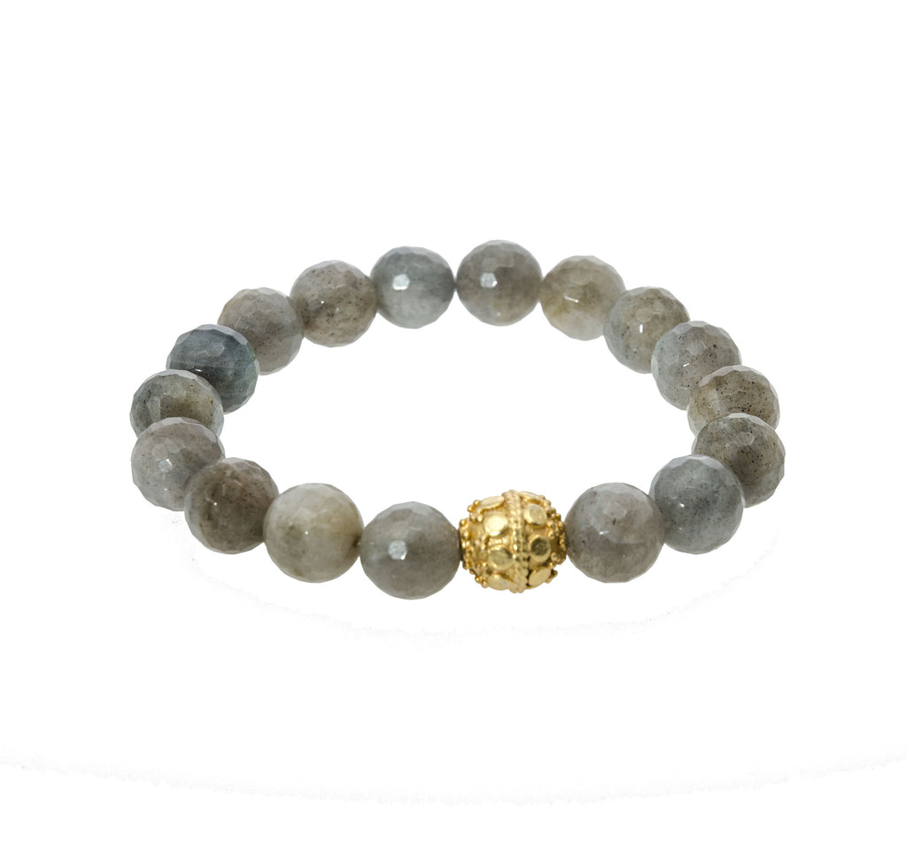 Sisco Berluti Faceted Round Beaded Bracelet with Gold Filigree Accent