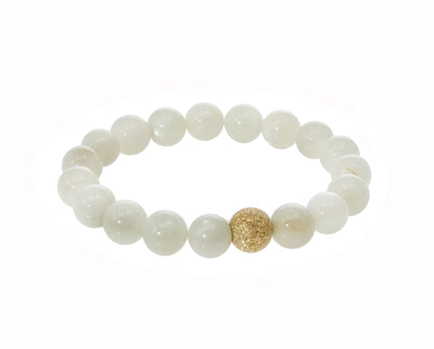 Sisco + Berluti Beaded Bracelet - Antique Bone White Smooth Round Beads with Gold Stardust Accent