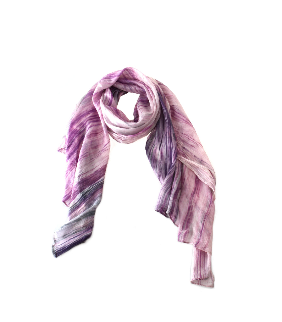 Hand Dyed Silk Scarf by Lua in Purple and Dark Grey