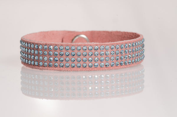 HT Leather Goods Rose Crown Leather Bracelet with auquamarine Swarovski Crystals