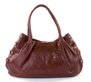 Viva of California Studded Leather Shoulder Bag - Burgundy