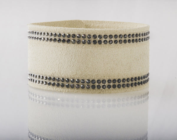 HT Leather Goods Summit St Leather Bracelet Eggshell Suede Leather with Black Swarovski Crystals