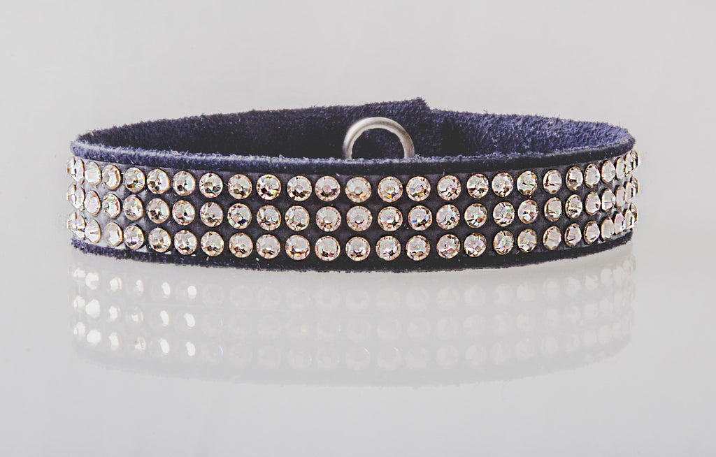 HT Leather Goods Absaroka Leather Bracelet Navy Suede Swarovski Crystals
