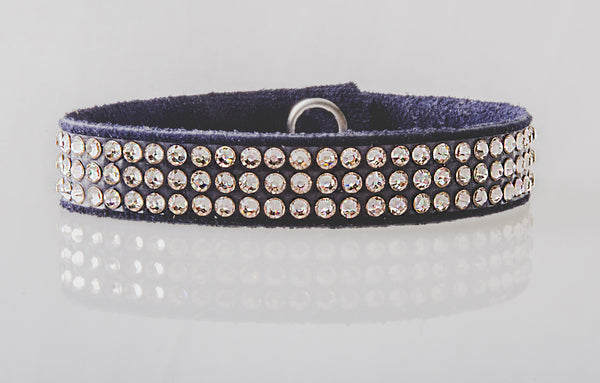 HT Leather Goods Absaroka Leather Bracelet Navy Suede Swarovski Crystals