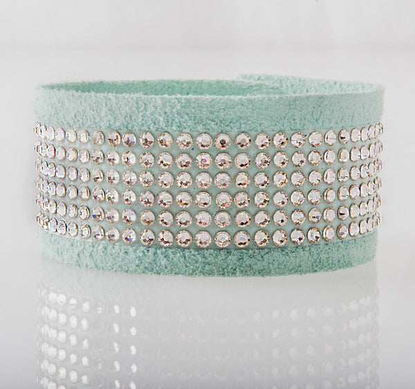 HT Leather Goods Big Sky Leather Bracelet Swarovski Crystals silk champagne crystals