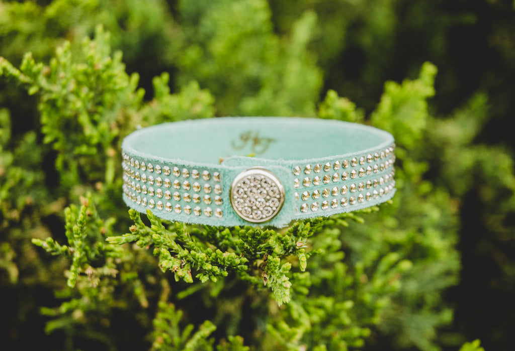 Mint Suede Suede Leather Bracelet with snap closure and genuine Swarovski crystals