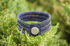 Navy Blue Suede Leather Snap Bracelet with Black Crystals