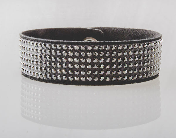 HT Leather Goods Mill Creek Leather Bracelet Black Suede and Genuine Swarovski Crystals