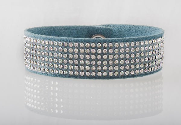HT Leather Goods Sterling Leather Bracelet Teal Suede and Genuine Swarovski Crystals