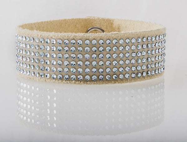 HT Leather Goods Wineglass Leather Bracelet Light Blue Genuine Swarovski Crystals 