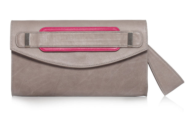 Alexandra Satine, Toledo, Crossbody, Clutch, Magenta, Gray, leather
