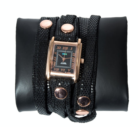 La Mer Collections Watch - Snake Print/Cement Leather Wrap Bracelet
