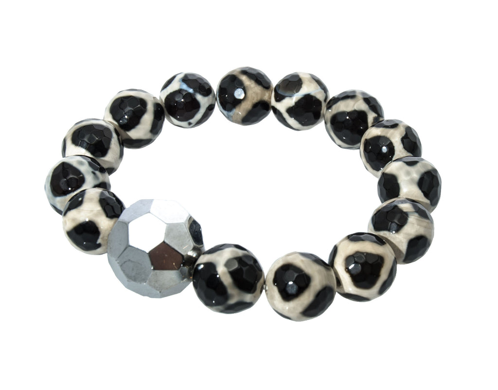 Holly Zaves Black & White Beaded Bracelet with Silver Globe