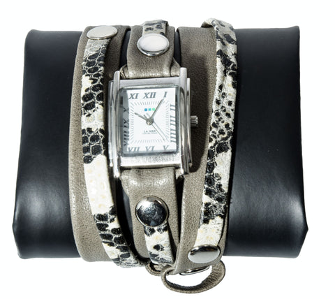 La Mer Collections Black Sequin Leather Watch